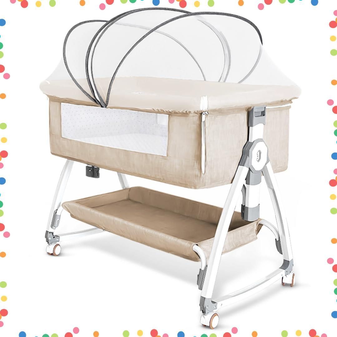 在庫 新生児ベッド 高さ6段調節 蚊帳 乳児用ベッド 通気性 多機能 組み立て簡単 収納便利 持ち運び 洗濯 添い寝 収納バスケット キャスタ付き 睡吐防止 軽量 幼児 新生児用 ベビーベッド 出産祝い プレゼント 0ヶ月 24ヶ月 ベー