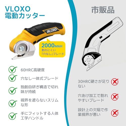 VLOXO電動カッター 電動ハサミ 充電式ハサミ 切断機 コードレス ダンボール 布 ステンレス 鋼ブレード レザー カーペット 段ボール プラスチック マルチカッター 彡 aa 65 ad 26