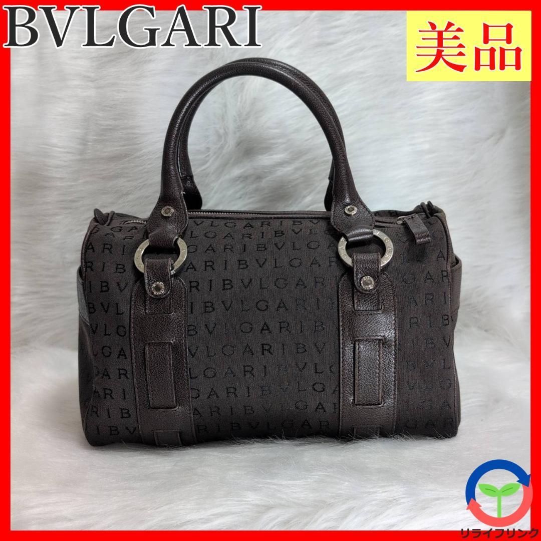BVLGARI ロゴマニア ミニボストン ハンドバッグ LAEIEL ブルガリ キャンバス レザー ブラウン ヴィンテージ 大容量 レディース メンズ ユニセックス 男女兼用 旅行 トラベル ビジネス フォーマル カジュアル ブランド