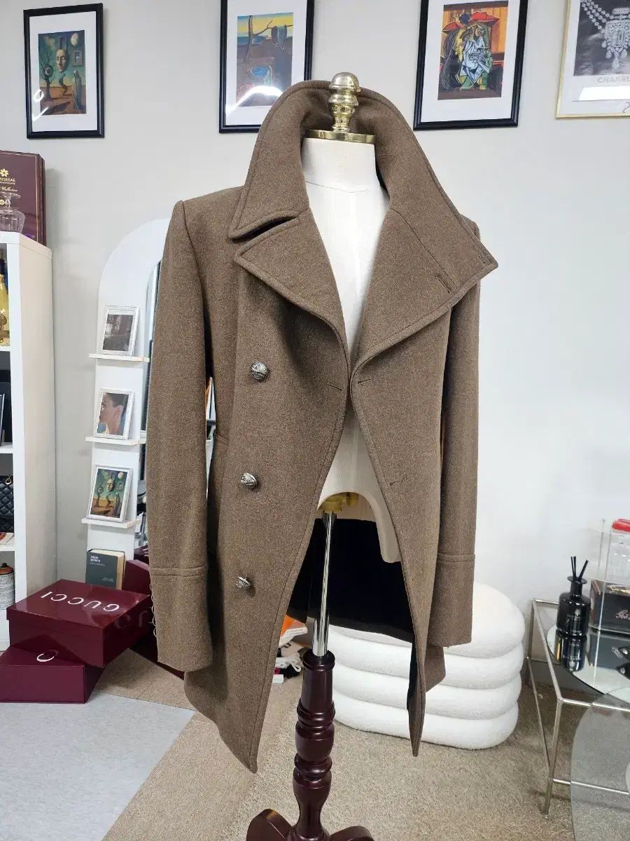 XL 100 システムオム ハーフ丈 ショールカラー ウール ラップコート