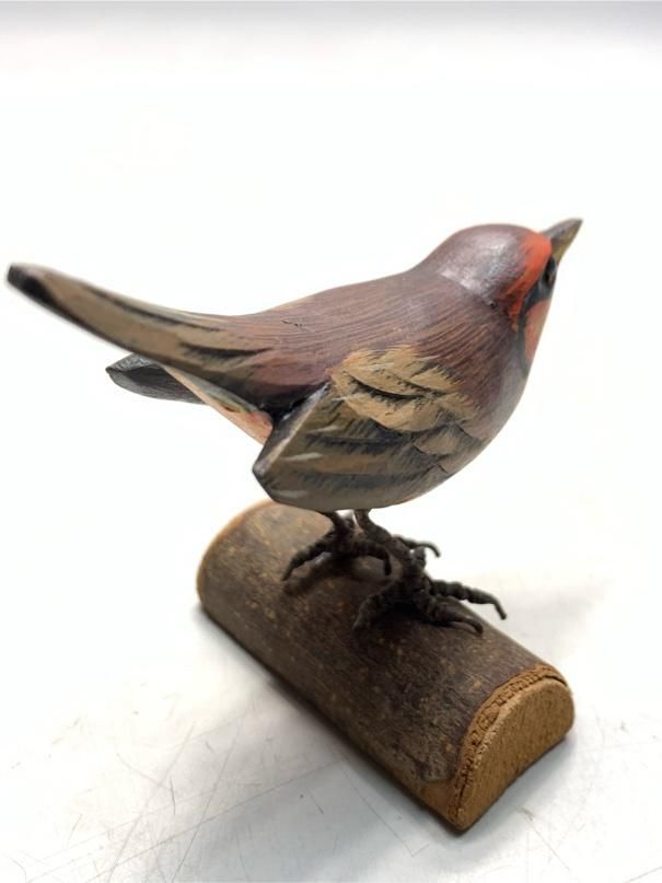 希少 アカガオアメリカムシクイ バードカービング 野鳥彫刻 木彫りの
