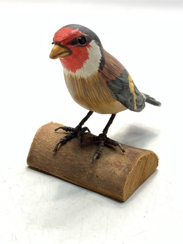 希少 ゴールドフィンチ バードカービング 野鳥彫刻 木彫りの野鳥 置物
