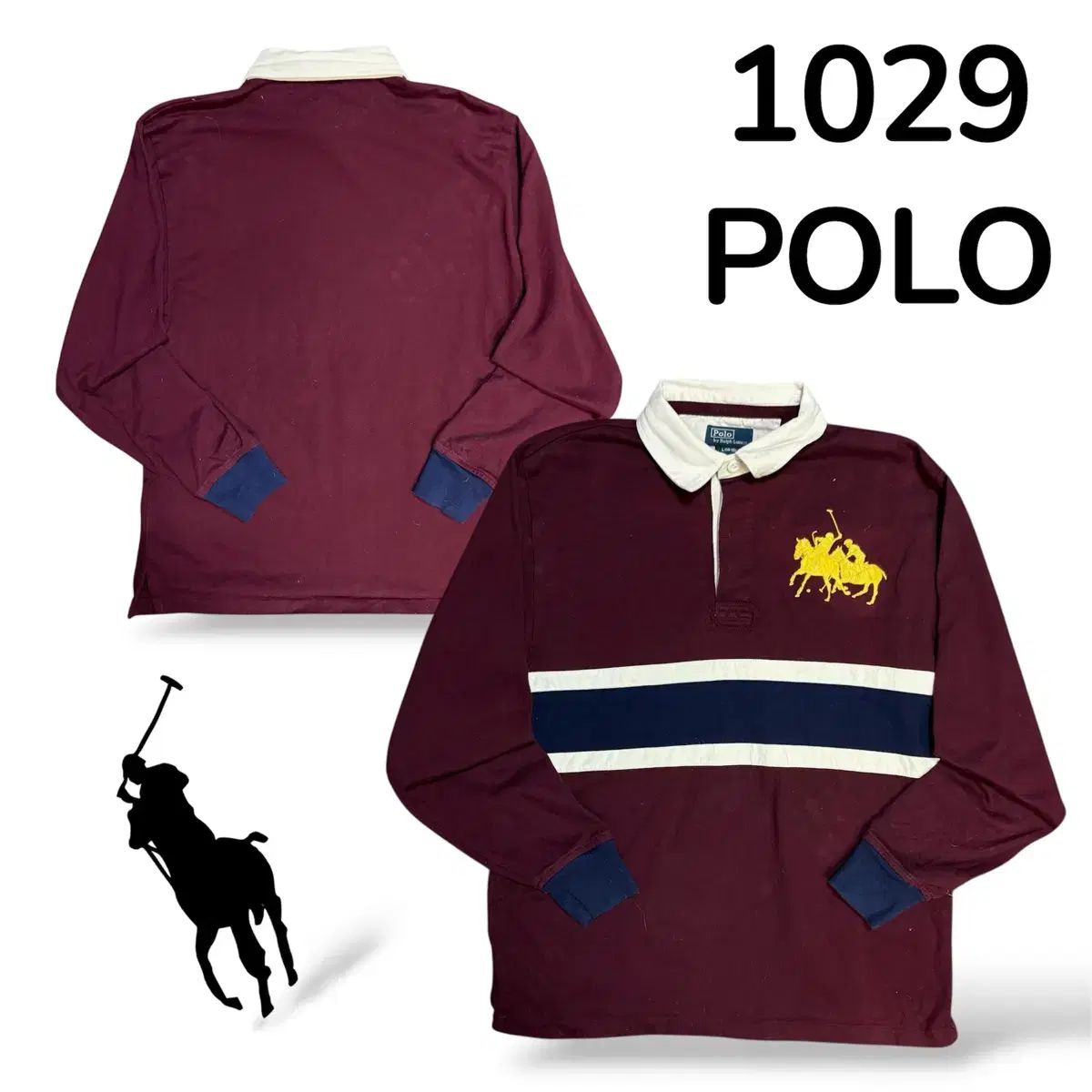 ポロ バーガンディ ビックポニー ラグビーシャツ カラ ロングスリーブ L