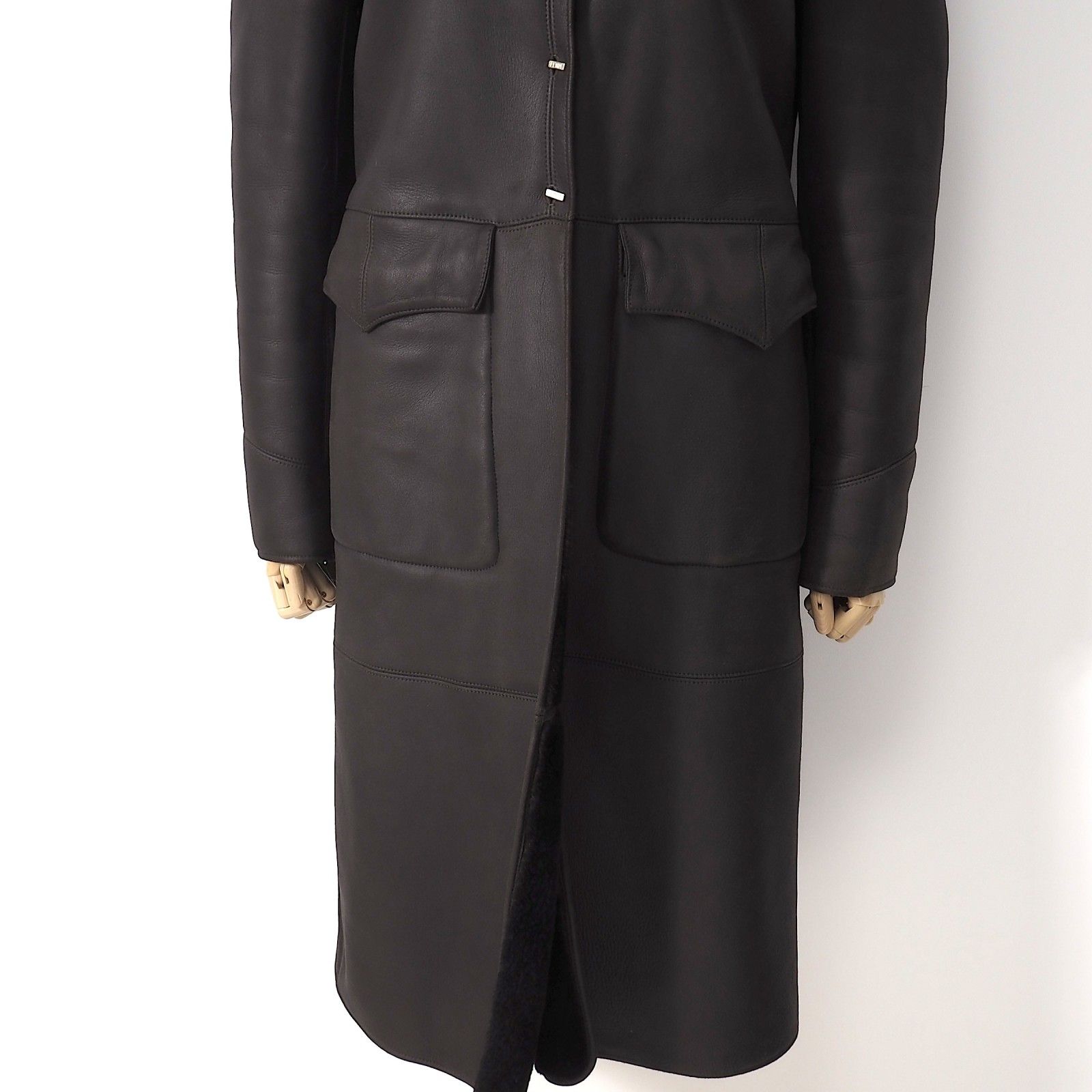 フェンディ FENDI ラムレザー ムートン コート 40 ダークブラウン