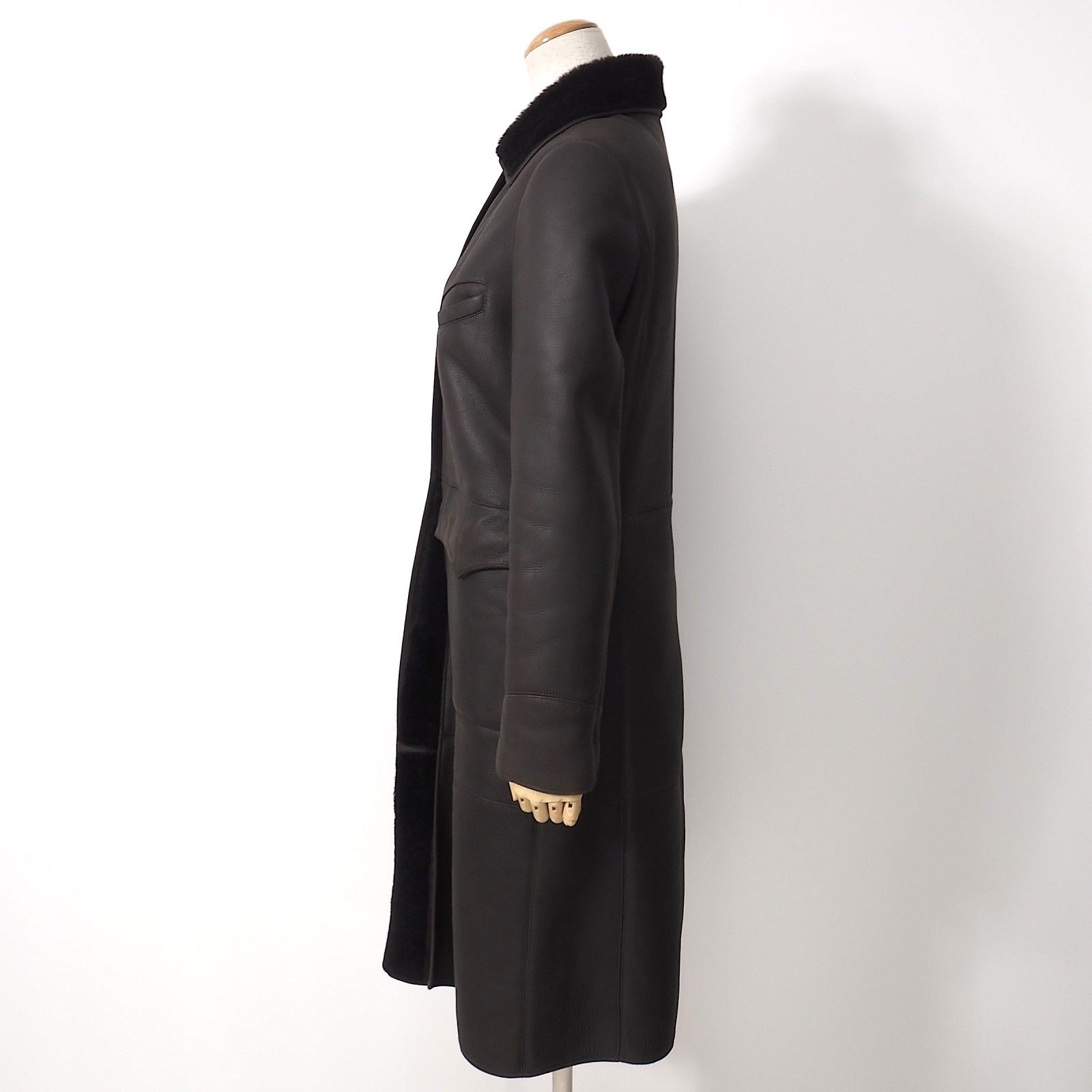 フェンディ FENDI ラムレザー ムートン コート 40 ダークブラウン