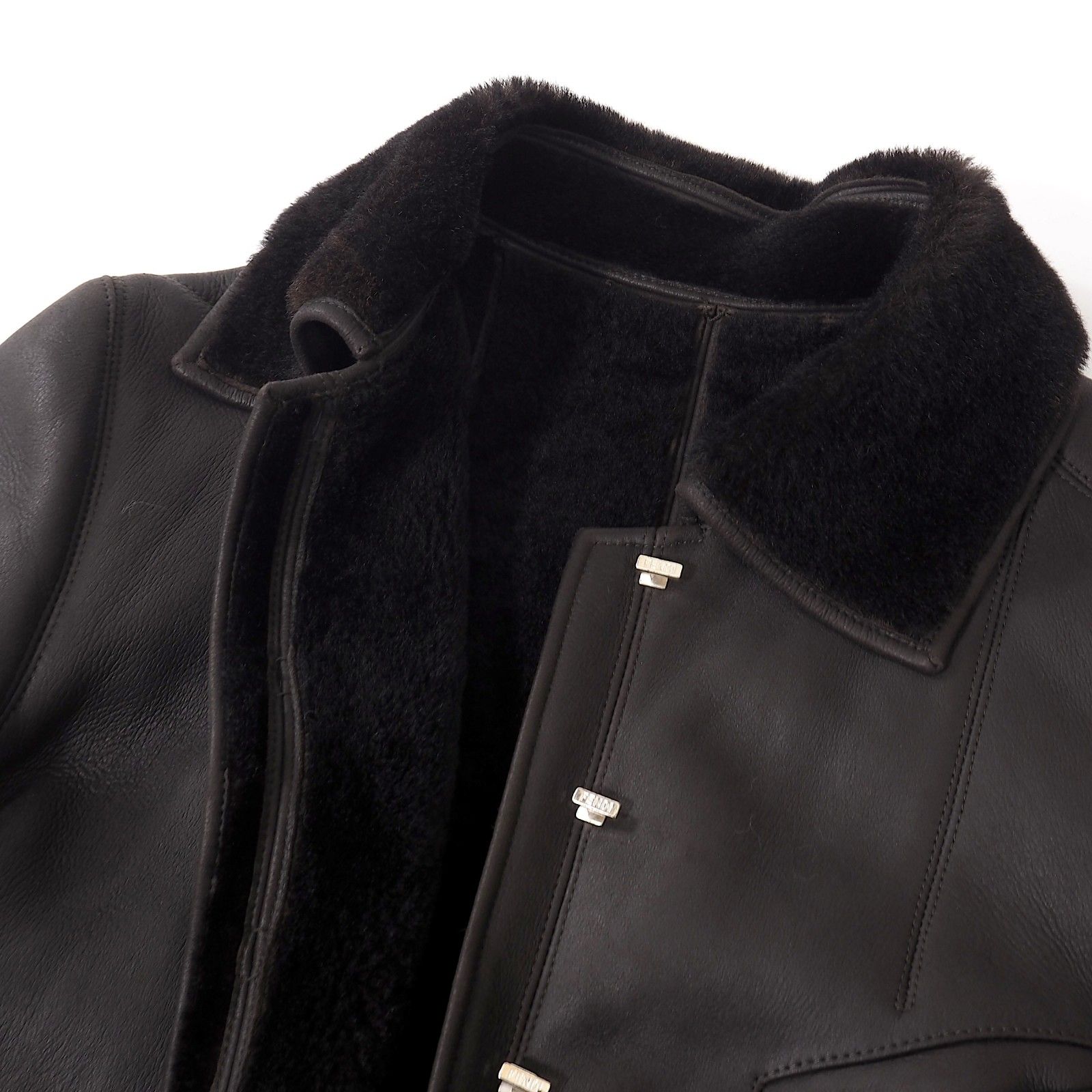 FENDI　ジャケット　コート　42サイズ　ムートン　フェンディ　レザー フェンディ FENDI ラムレザー ムートン コート 40 ダークブラウン