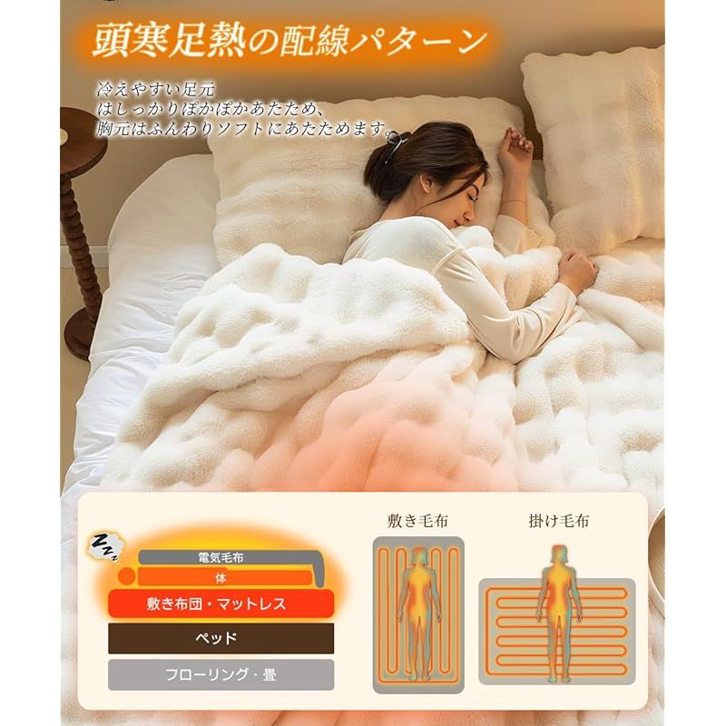  電気毛布 掛け敷き兼用 表面ラビットファー調 裏面フランネル 190 130 cm 掛け 敷き 洗える 6段階温度調整可 炭素繊維発熱線 大判 電気ブランケット ダブル 省エネ 自動オフ 速暖 厚手 ダニ退治 PSE認証済 1 キッチン 住宅設備