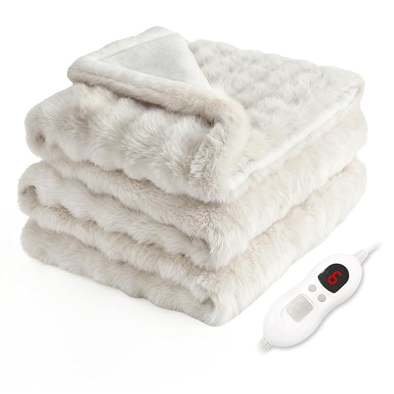 電気毛布 掛け敷き兼用 表面ラビットファー調 裏面フランネル 190 130 cm 掛け 敷き 洗える 6段階温度調整可 炭素繊維発熱線 大判 電気ブランケット ダブル 省エネ 自動オフ 速暖 厚手 ダニ退治 PSE認証済 1