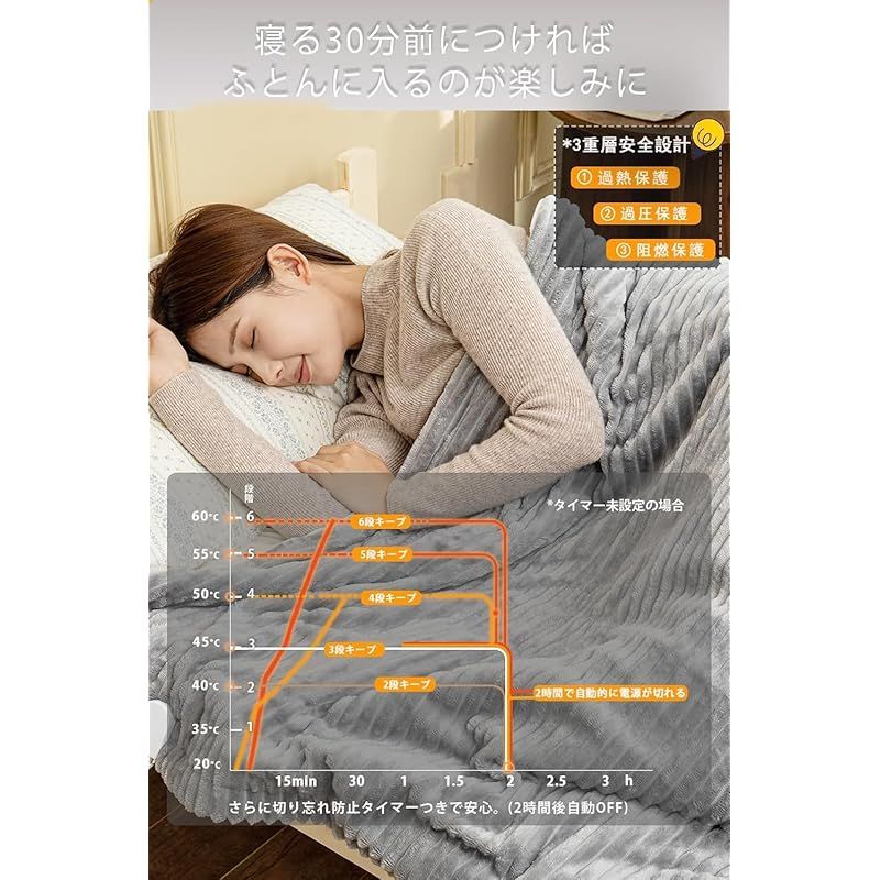  電気毛布 掛け敷き兼用 190 130 cm 炭素繊維発熱技術 両面フランネル 電気ブランケット 電気敷き毛布 タイマー付 1 9時間 ダブル 6段階温度調整可 掛け 敷き 自動オフ 過熱保護 抗菌 防臭 省エネ 厚手 洗える 0 キッチン 住宅設備