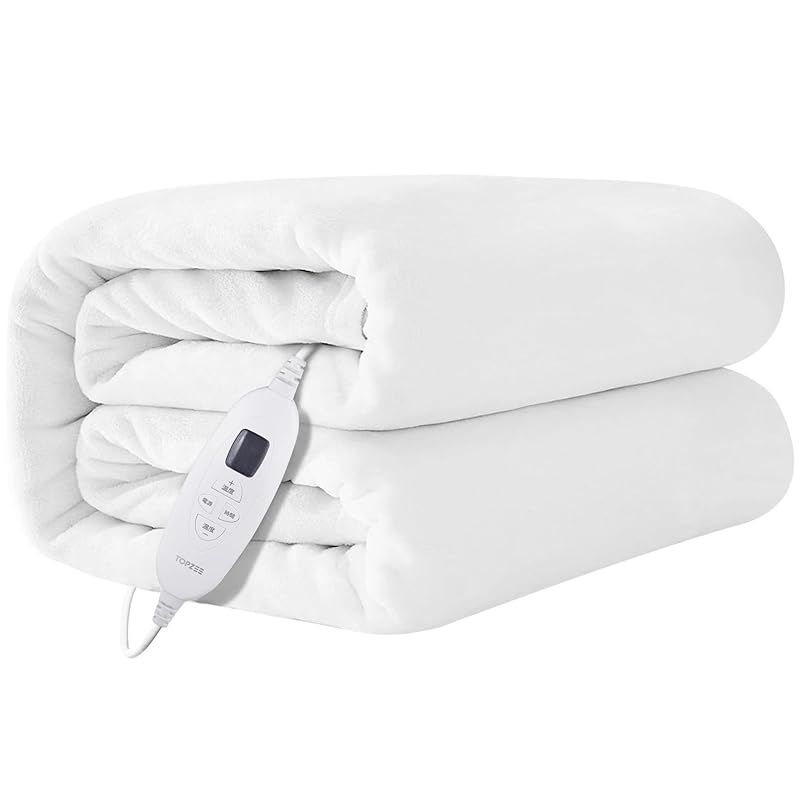 電気毛布 TOPZEE 電気かけしき毛布 敷き 洗える 188 130 CM 10段階温度調節 1 9時間タイマー フランネル 厚手生地 毛玉なし 省エネ 丸洗い可 ダニ退治 防寒対策 暖房器具 ホワイト 0