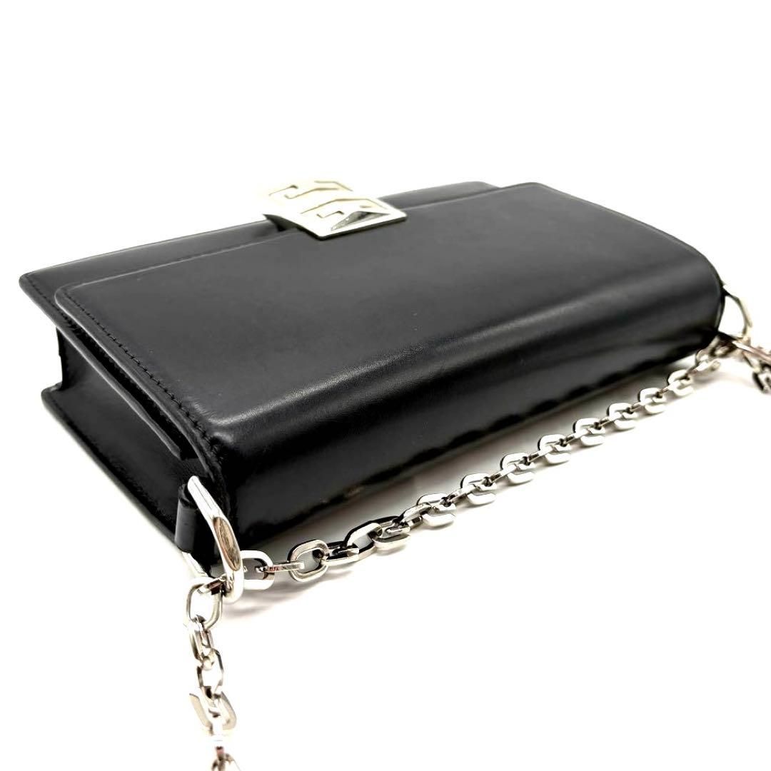 希少♡Givenchy ジバンシー ロゴ レザー チェーン ショルダーバッグ ジバンシィ レザー 本革 チェーンショルダーバッグ ブラック シルバー