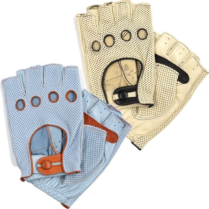 Motorimoda モトーリモーダ ナポリドライブ パンチングレザー 半指 ドライビング グローブ ラムレザー イタリア製 ハンドメイド M ベージュ