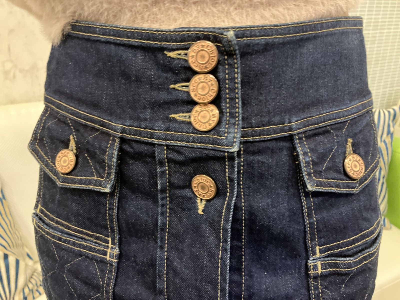 SEE BY CHLOÉ インディゴ デニム スカート フロントボタン レディース SEE BY CHLOÉ インディゴ デニム スカート フロントボタン レディース