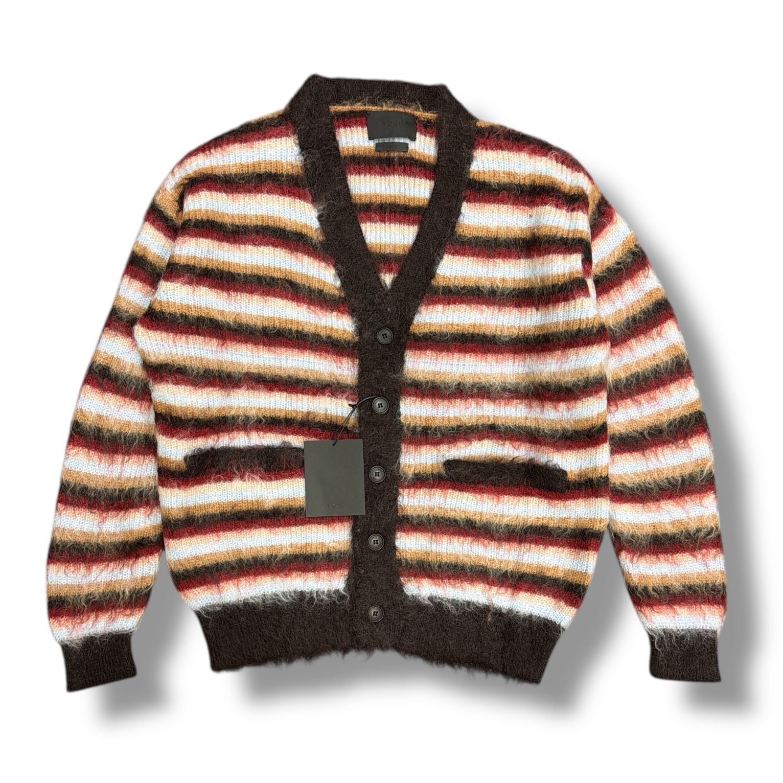 参考上代50600円 ♥ YOKE 24 AW MOHAIR BORDER モヘアボーダーカーディガン ニット ヨーク ブラウン レッド 1 99228 A 5