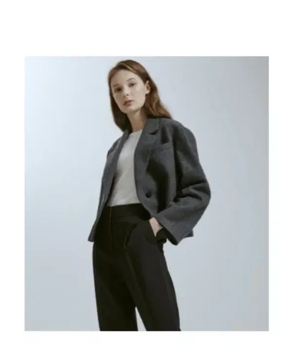 ランバンコレクション グレー ショート ウール ジャケット