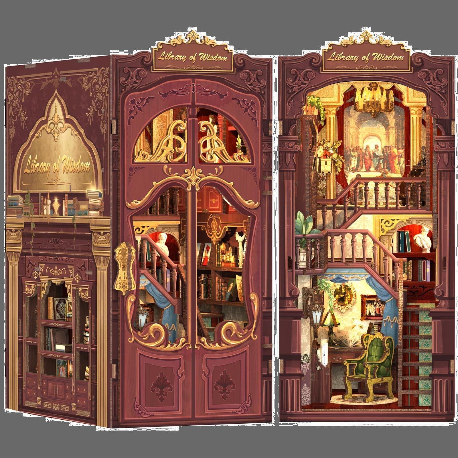 LEDライト付き アートワーク コレクション 装飾 プレゼント 大人向け 知恵の図書館 ティーンエイジャー 初心者 適用対象 キット BookNook ハウス ミニチュア ドールハウス ブックヌック DIY CuteBee