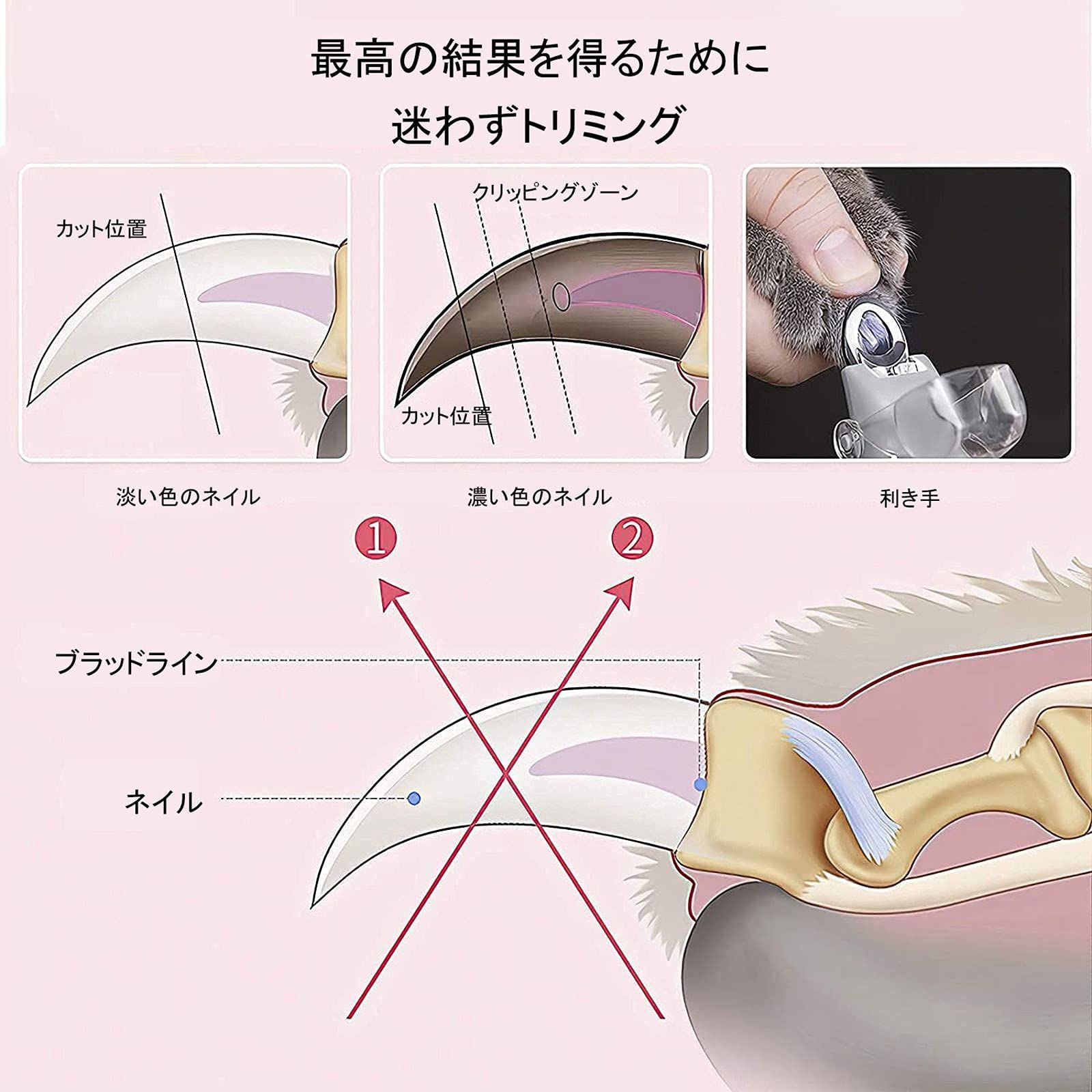 爪 血管をよりやすく見分けられ 爪切り 犬 つめきり 猫 小型犬 中型犬 猫適用 ライト led ネイルケア ペット用爪きり ペット用品 犬用爪切り