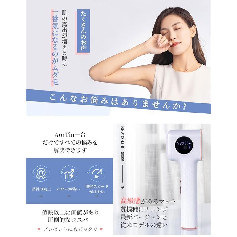 AorTin 脱毛器 サロン級＆最強13 J能量 99万発 9段階調節 自動連続照射 vio対応 光美容器 メモリー機能搭載 全身 家庭用脱毛器 メンズ レディース 男女兼用 0