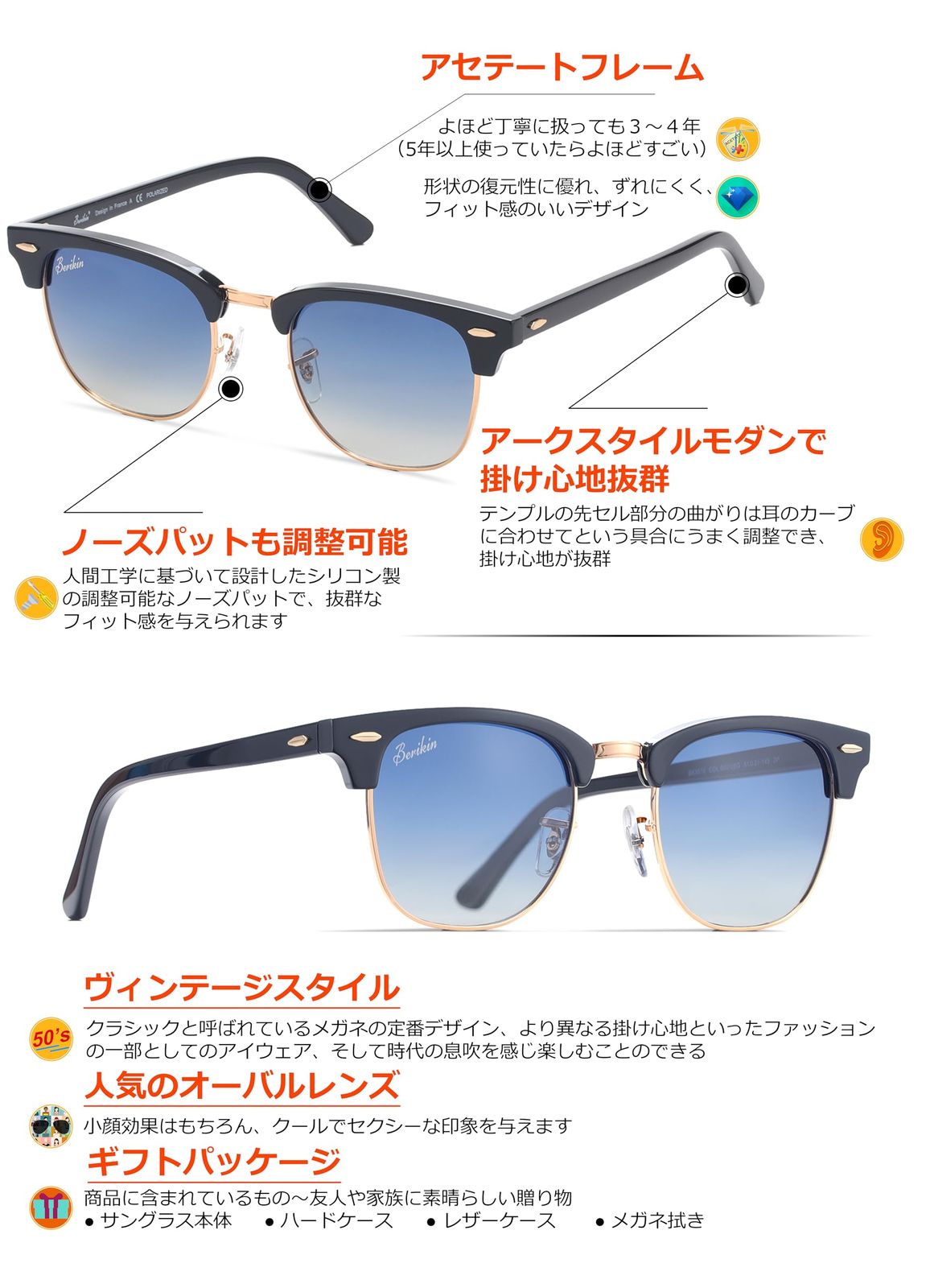 釣り用 ドライブ 運転 ハーフフレーム 金 ゴールド UVカット UV400