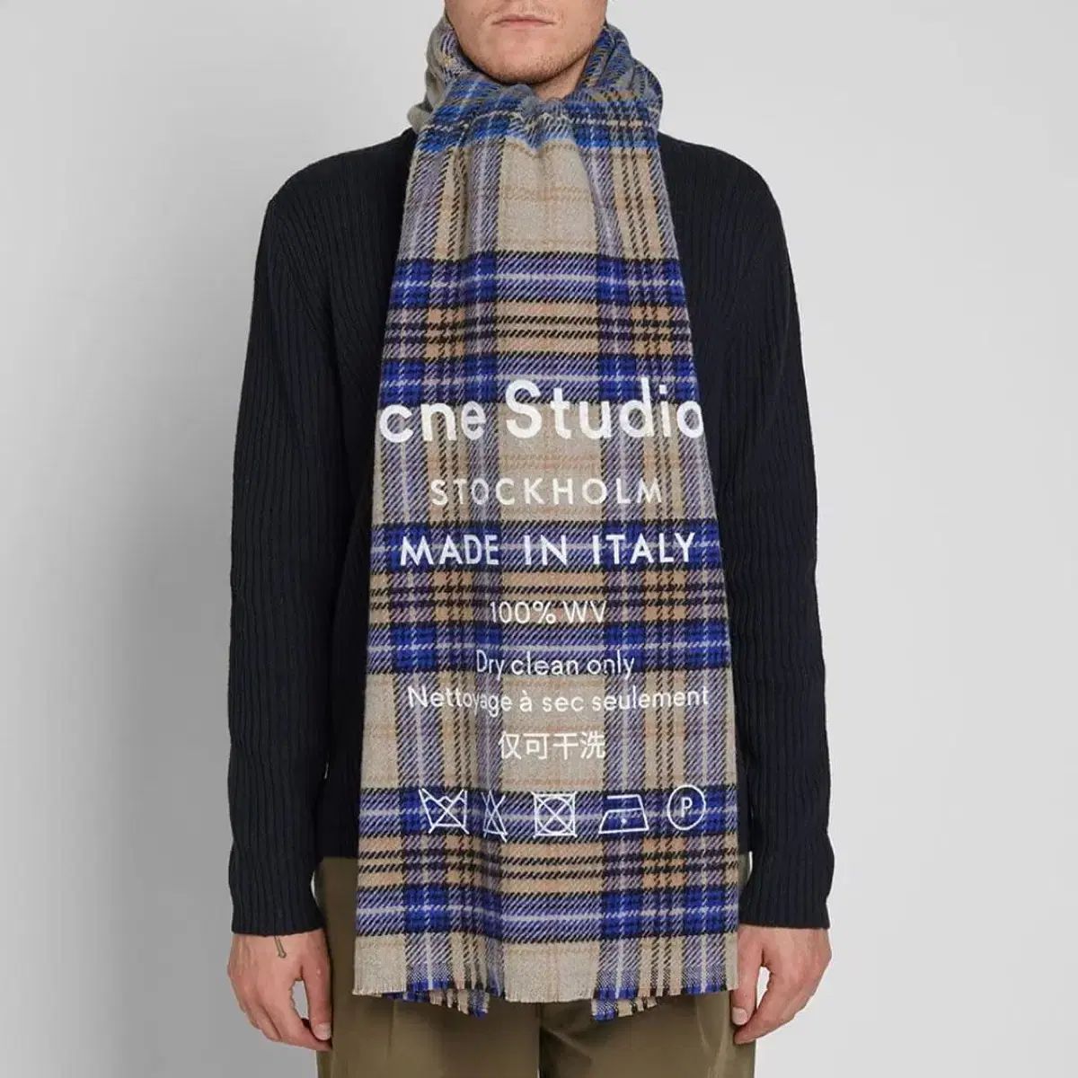 Acne Studios アクネストゥディオズ カシミア シアー CHECK マフラー ブルー ベージュ