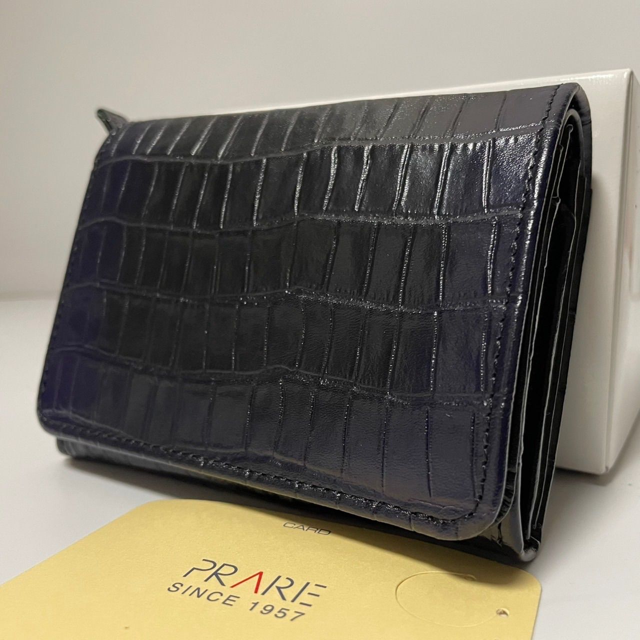 ♥保管品 PRARE 財布 クロコ型押し ネイビー
