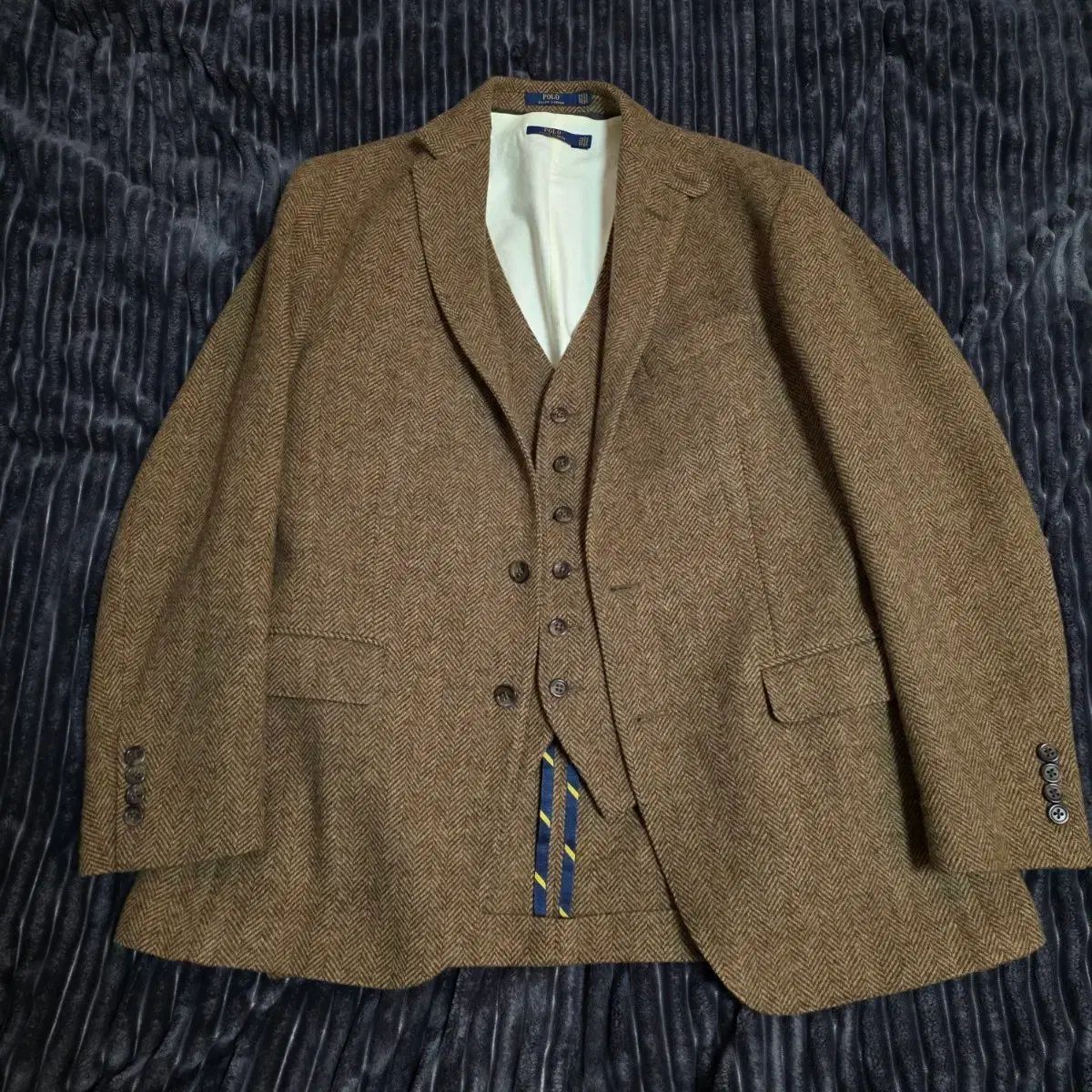 ポロ ポルトガルメイド ヘリンボーン セットアップ ジャケット ブラウン 42 R