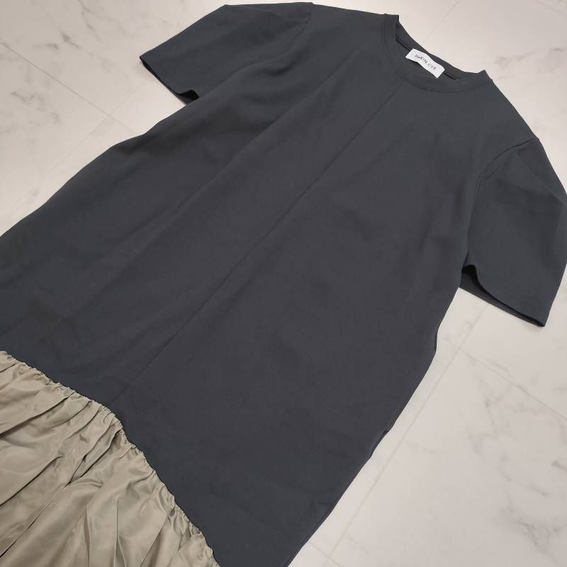 HeRIN CYE ヘリンドットサイ Volume hem ponte dress ボリュームヘムポンチドレス チャコールグレー ベージュ ワンピース