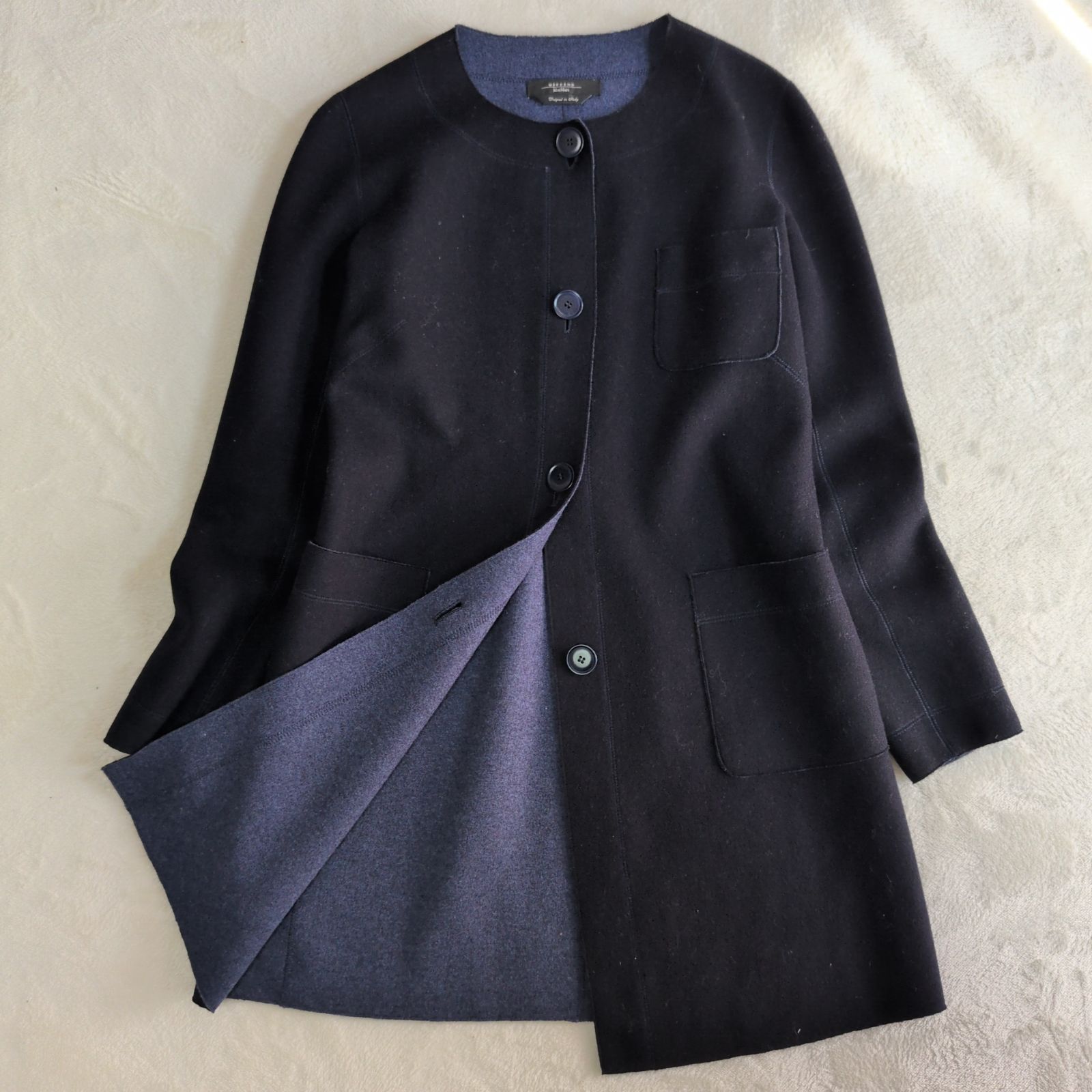 マックスマーラ MaxMara weekend ダブルフェイス リバーコート バイカラー ネイビー サイズ36 ウール ノーカラー ロング ポケット