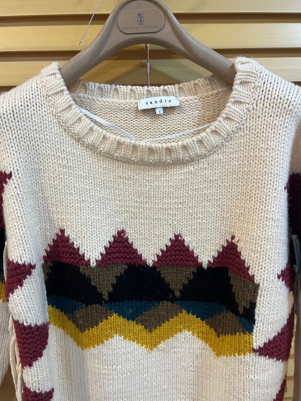 サンドロ レディース アイボリー ウールニット 7分ニット 01