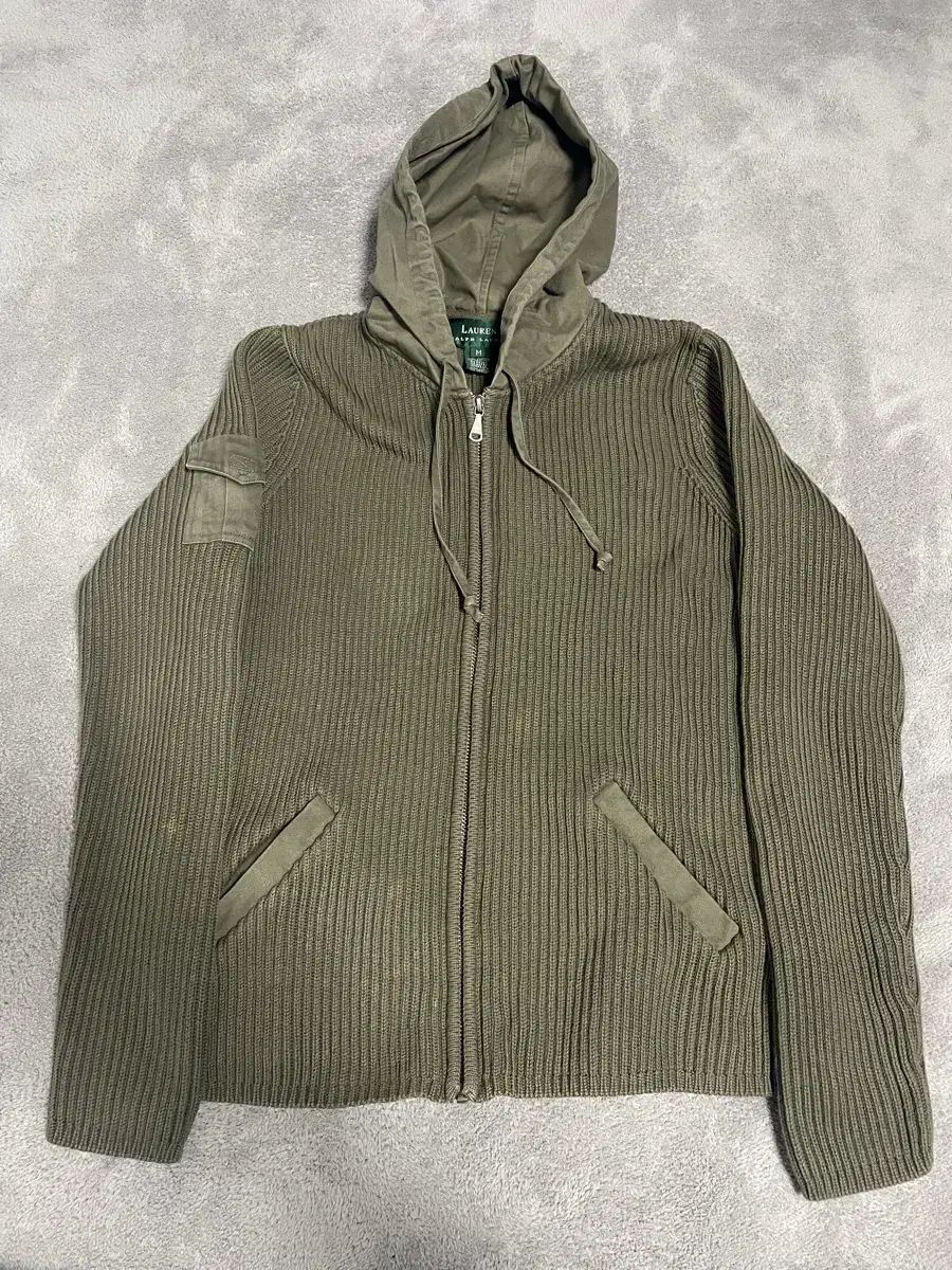 90 s ポロ ニット ミックス フードジップアップ