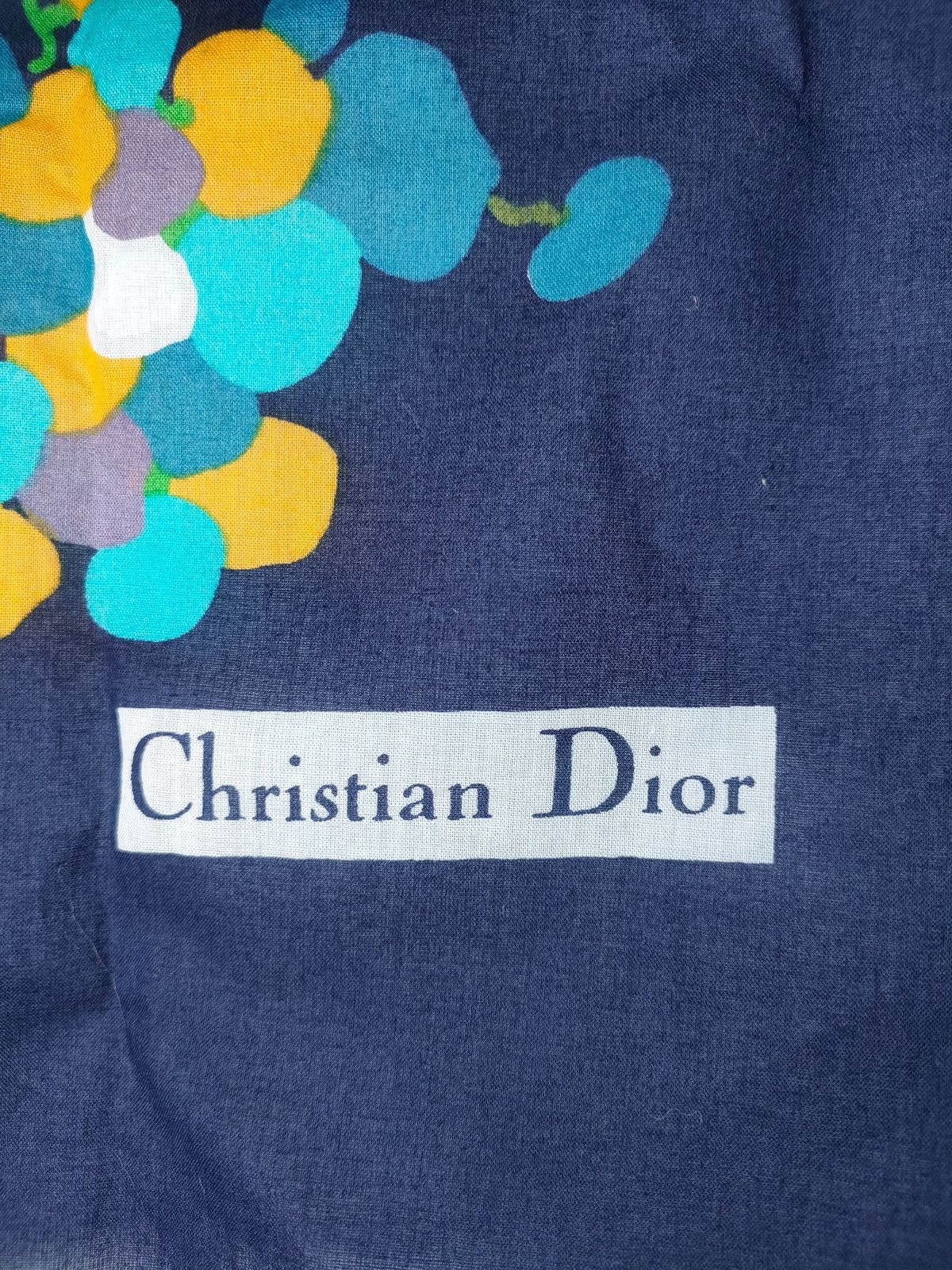 ⑱ ChristianDior クリスチャンディオール 大判 スカーフ 紺 ネイビー アンティーク 骨董 花柄 ブランド 年代物 オールド JAPAN