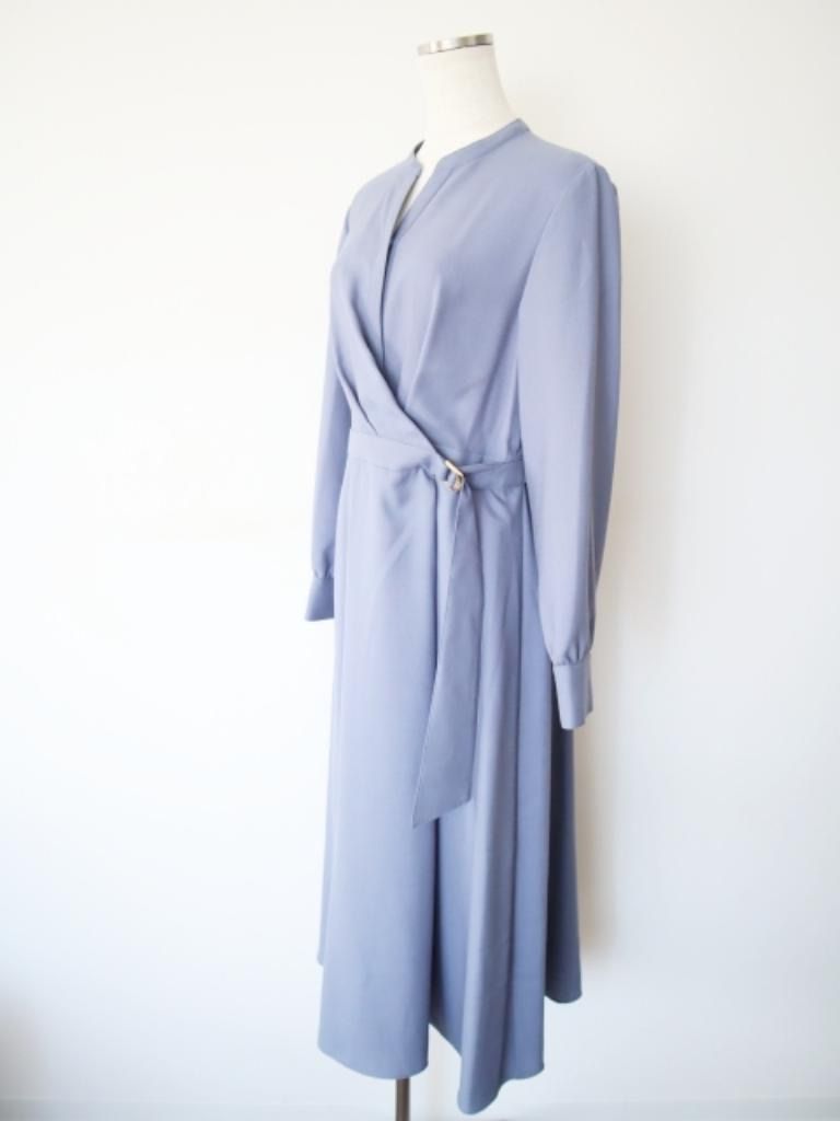 製 ANAYI アナイ ウールジョーゼットカシュワンピース 定価64 900円 日本製 Mサイズ ３８ ブルー 上品 ロング み 6461519