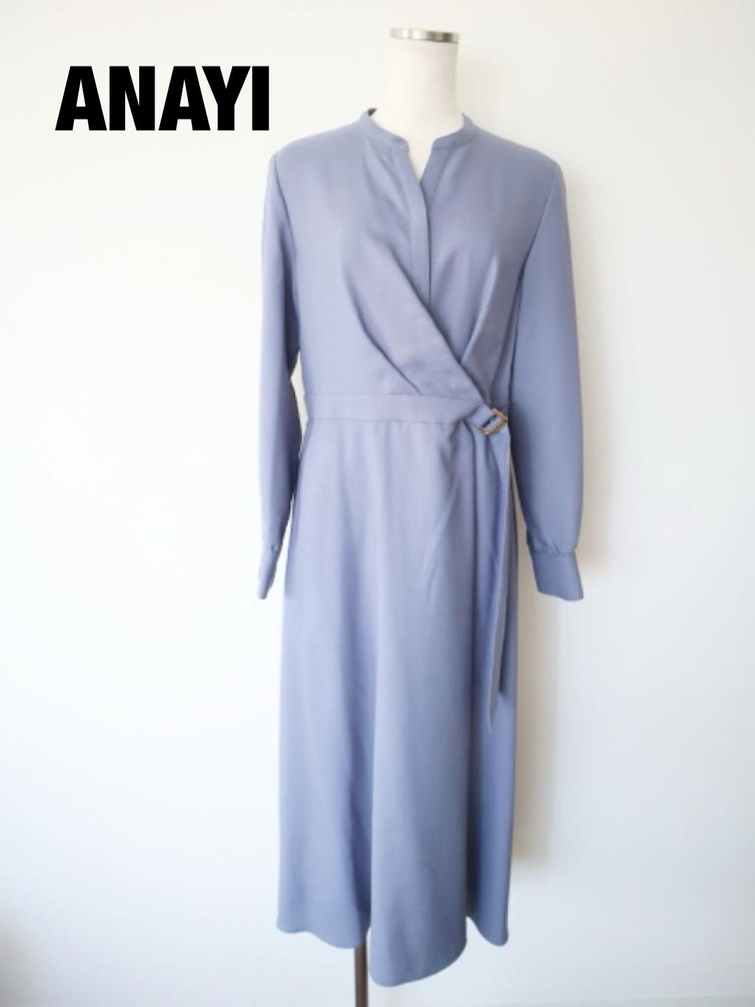 製 ANAYI アナイ ウールジョーゼットカシュワンピース 定価64 900円 日本製 Mサイズ ３８ ブルー 上品 ロング み 6461519