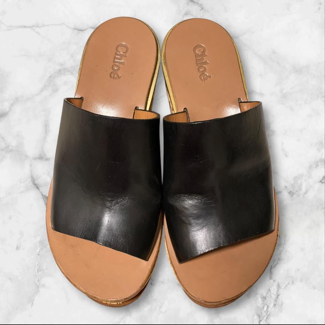 Chloé クロエ レザーサンダル 厚底 コルク ブラック 36 5