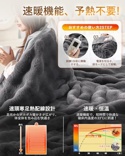 電気毛布 表面兎毛調 掛け敷き兼用 速暖 電気ブランケット 5段階温度調整 4段階タイマー 頭寒足熱配線 洗える ダニ退治 室温センサー ??毯 膝肩掛け 防寒対策 暖房器具 節電省エネ PSE認証済 安全保護 キャンプ 8 c 001 bb 0