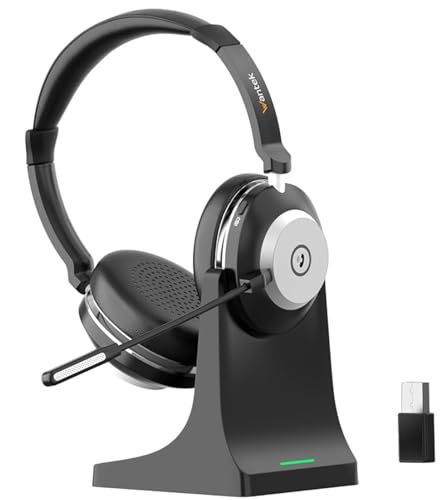 Wantek 882 BTC ワイヤレス Bluetooth ヘッドセット 両耳 充電スタンド付き ノイズキャンセリングマイク搭載 45時間連続使用 ミュートボタン 270度回転 音量調整 業務用 コールセンター テレワーク Web会議 e 78 b 102