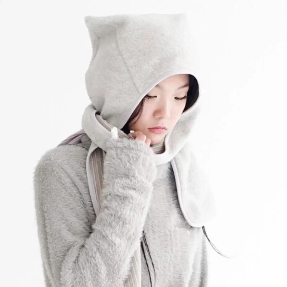 ショップフェアリー フリース フードマフラー メランジ グレー