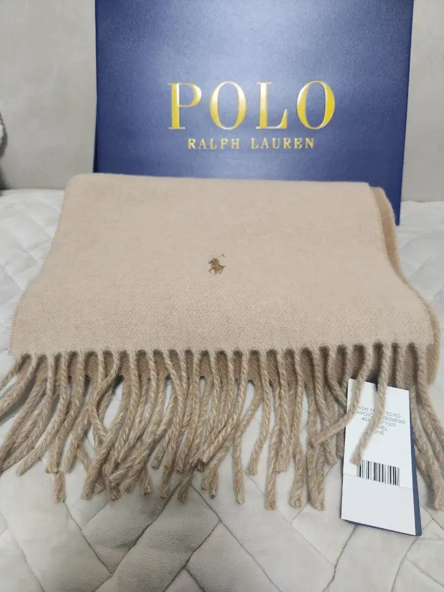 プレゼント包装 ポロラルフローレン 25 FW フリンジトリム ウールマフラー キャメル