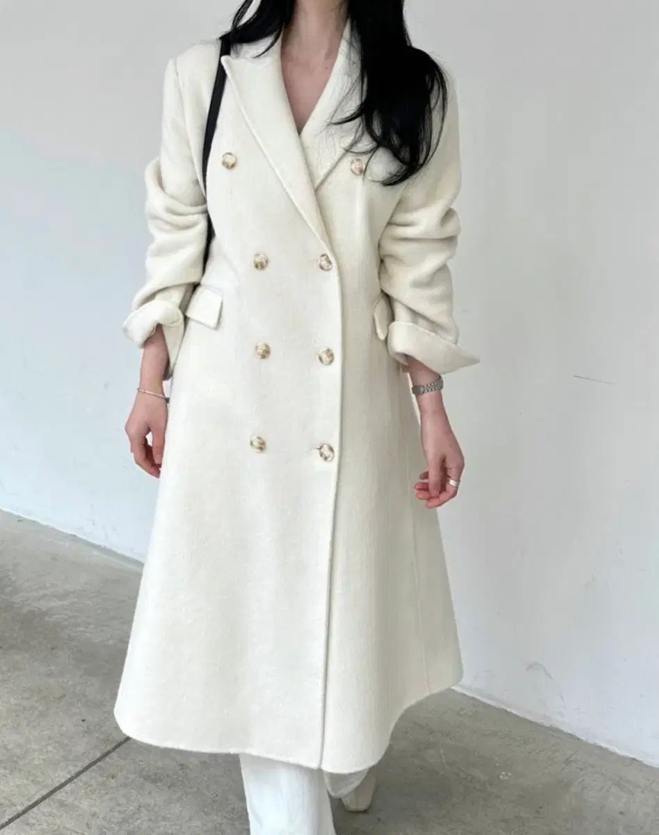 アイボリー ハンドメイド ウール ダブル コート