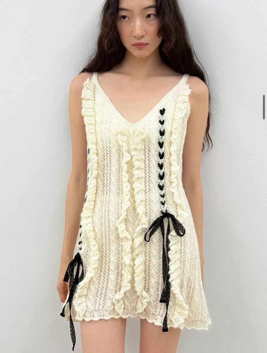 シヌーン ニット ONE PIECE Crochet Ribbon Tie