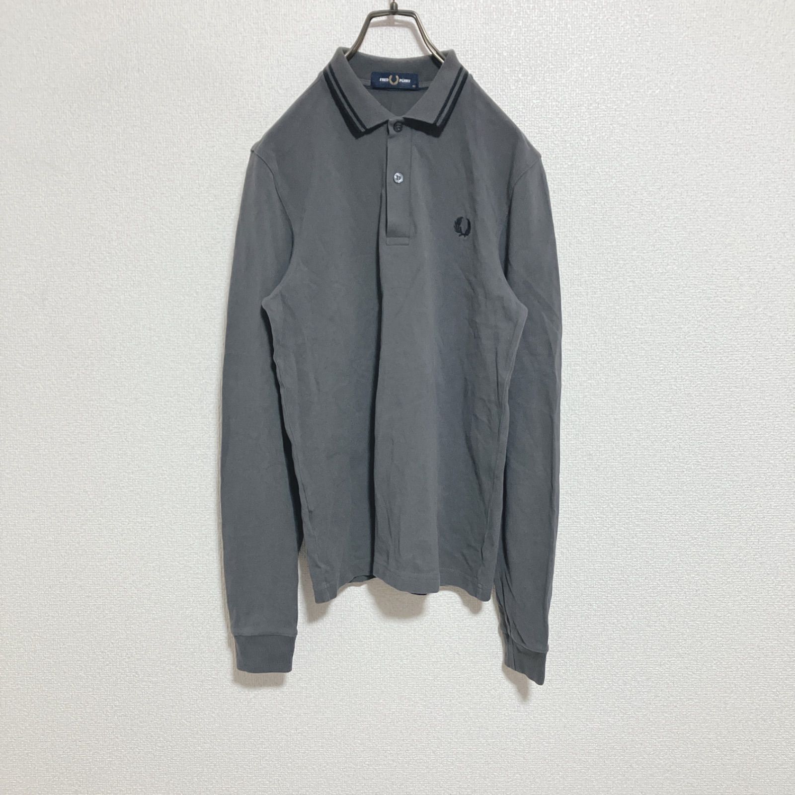 ロゴ刺繍】FRED PERRY フレッドペリー 長袖ポロシャツ ダークグレー XS 