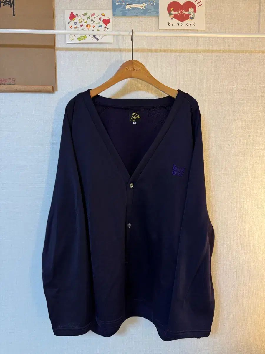 XL ニードルズ Butterfly バタフライ ロゴ Vネック カーディガン PURPLE パープル