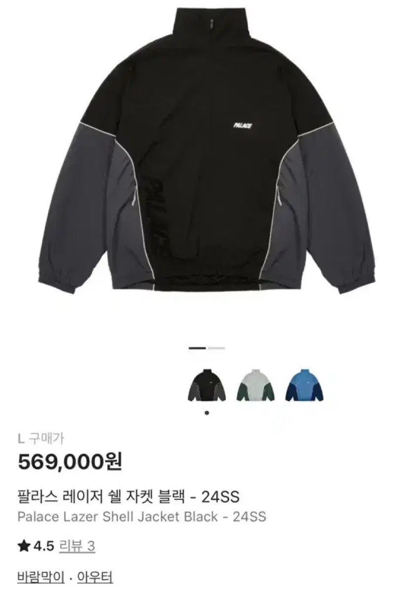 PALACE レイザー シェル ジャケット ブラック L