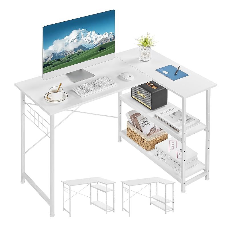 VECELO パソコンデスク L字デスク 幅110×奥行80×高さ75cm 棚付 Amazon.co.jp: VECELO L字デスク パソコンデスク 幅110×奥行80cm 棚