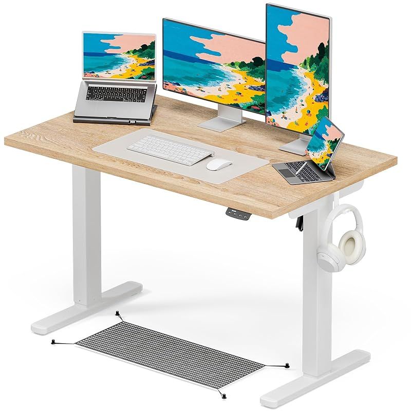 Acrolix 電動昇降デスク昇降式 上下昇降スタンディングデスク幅120 cm 耐荷重80 kg 天板ケーブルラック配線隠し高さ調整 静音 収納フック付き 机 作業机 テレワークナチュラル木目調 0