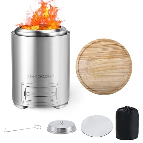 CHANGE MOORE フレイムストーブ ウッドストーブセット 二次燃焼 卓上用 小型 焚き火台 バーベキューコンロ キャップ用 軽量 収納袋付き 携帯便利 シルバー ブラック 50621 f 9 d