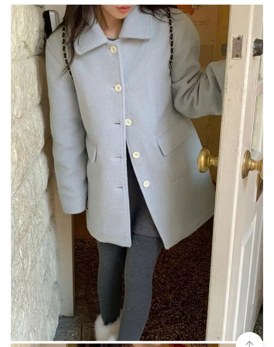 フレンチオーブ ブラッシュ ブークレ ボア フリース ハーフ コート ブルーグレー