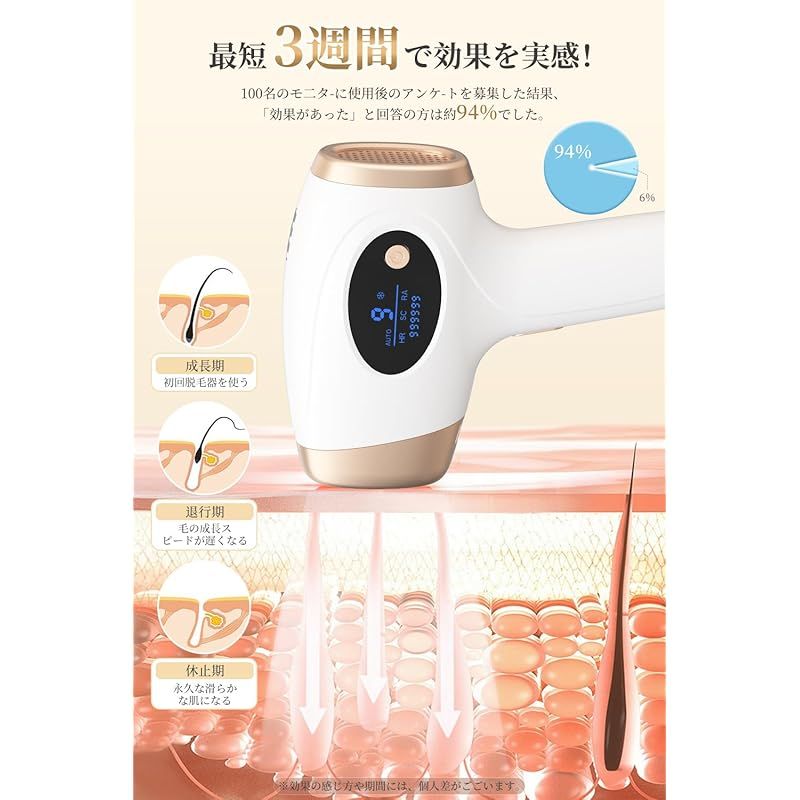 値下げ！【新品未使用】sarlisi IPL光脱毛器 うちで脱毛ビーム 即納：Sarlisi 家庭用 脱毛器 IPL光 自動照射モード 照射回数99.9万回