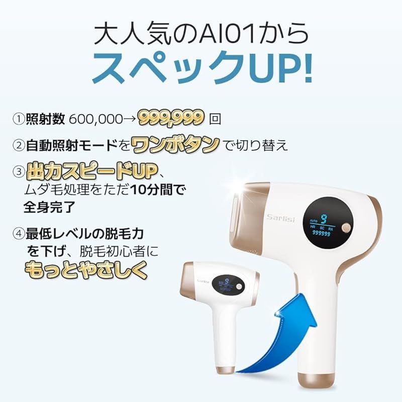Sarlisi IPL脱毛器 メンズ VIO対応 家庭用 レディース 無痛 髭 光脱毛器 99万発以上 9段階 自動連続照射 光美容器 プレゼントに最適 AA 0010 0