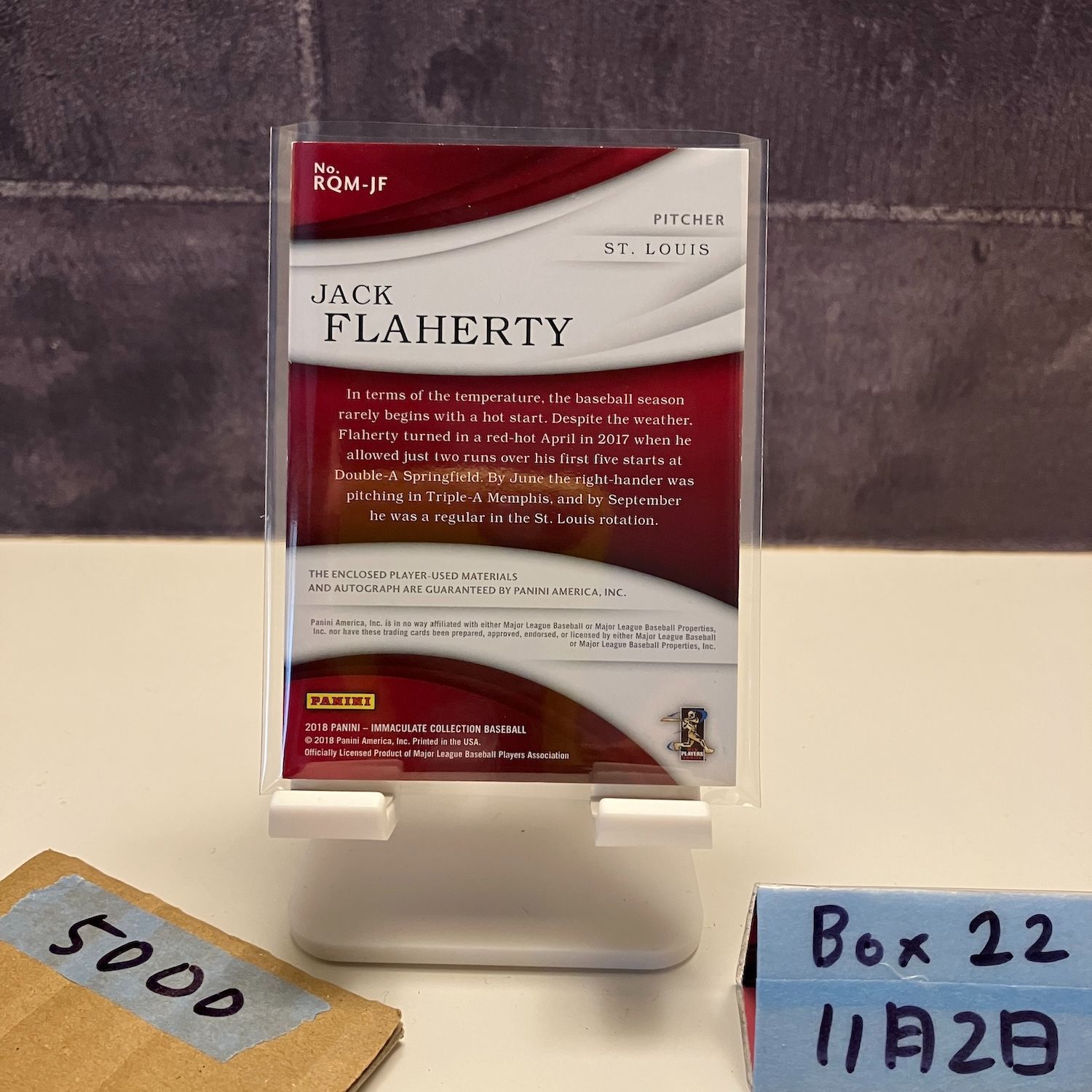 2018 Panini Immaculate Collection Jack Flaherty 45/99 直筆サイン